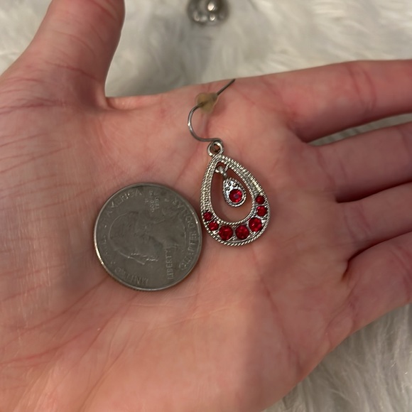 Silver Earrings - Red Earrings - Dangle Earrings - Picture 3 of 3